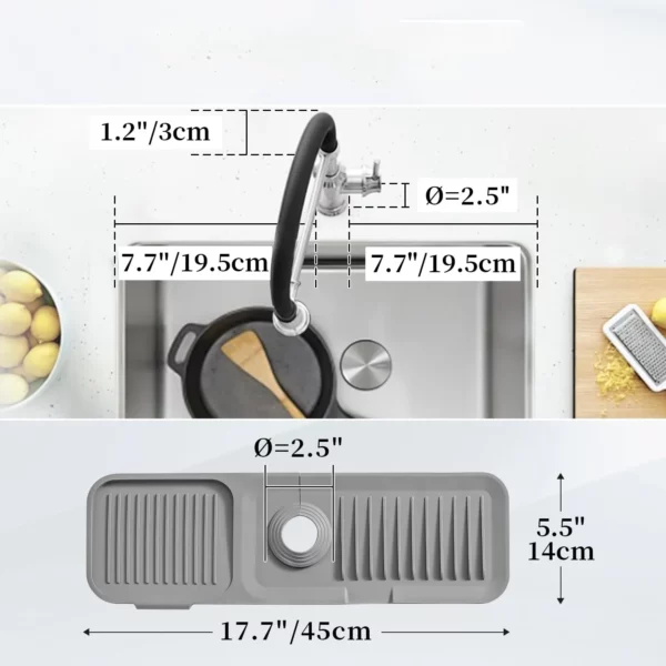 17.7 inch Silicone Draining Mat for Kitchen Sink Splash Guard Behind Faucet - Image 6