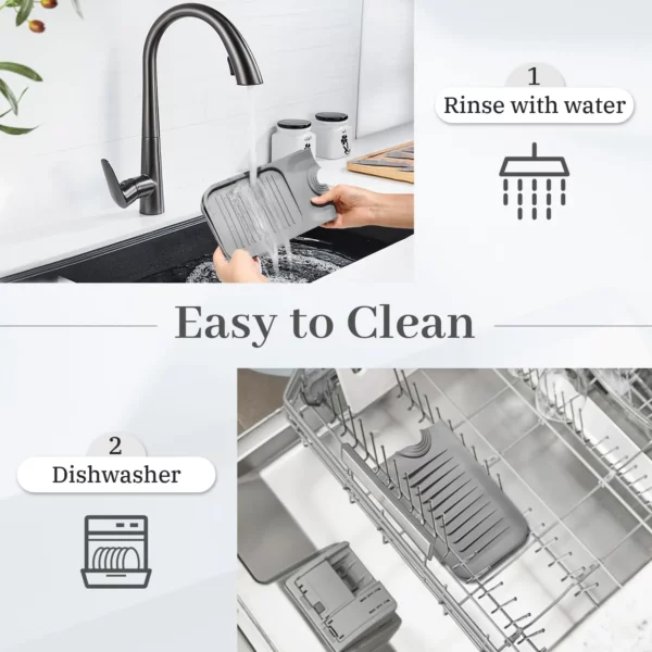 17.7 inch Silicone Draining Mat for Kitchen Sink Splash Guard Behind Faucet - Image 3